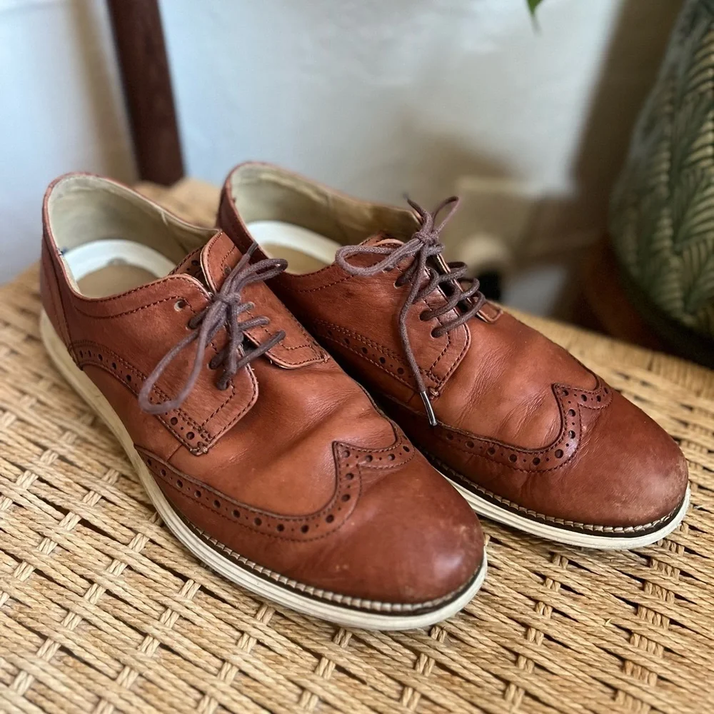 Cole Haan Men’s Leather Wingtip Oxford Shoes Brown Size 8M Casual Dress